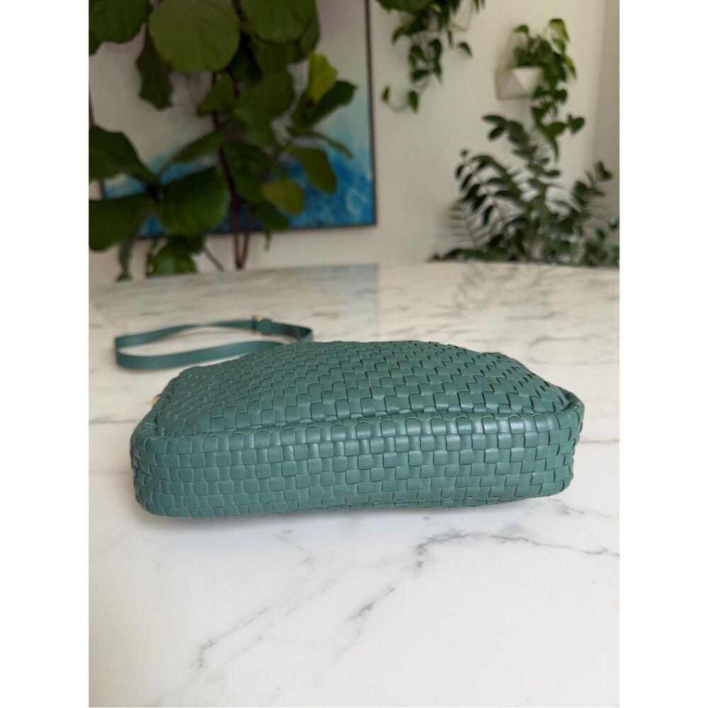 Quince Italian Leather Handwoven Crossbody Bag Emerald Green - Picture 10 of 14